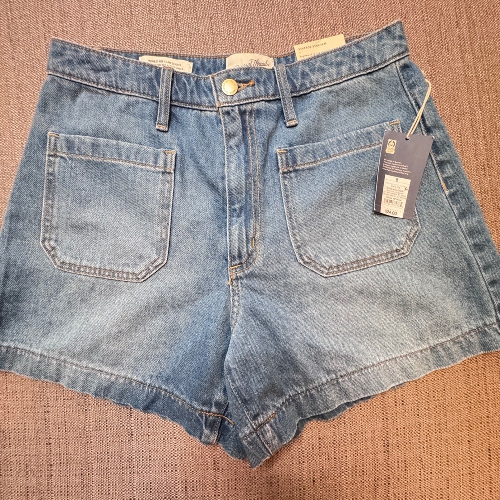 Universal Thread Highest Rise A-Line Denim Shorts Medium Wash Blue 8 NWT